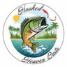 Logo of 'Hooked Heaven Baits' with a fish, sun, and palm trees on a circular background.